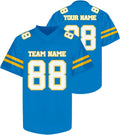 Custom Blue Football Jersey with Gold Double Sleeve Stripes
