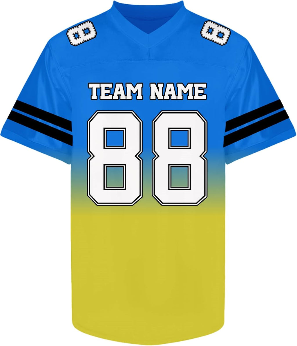 Custom Blue and Yellow Gradient Football Jersey Personalized Name and Number Team Uniform