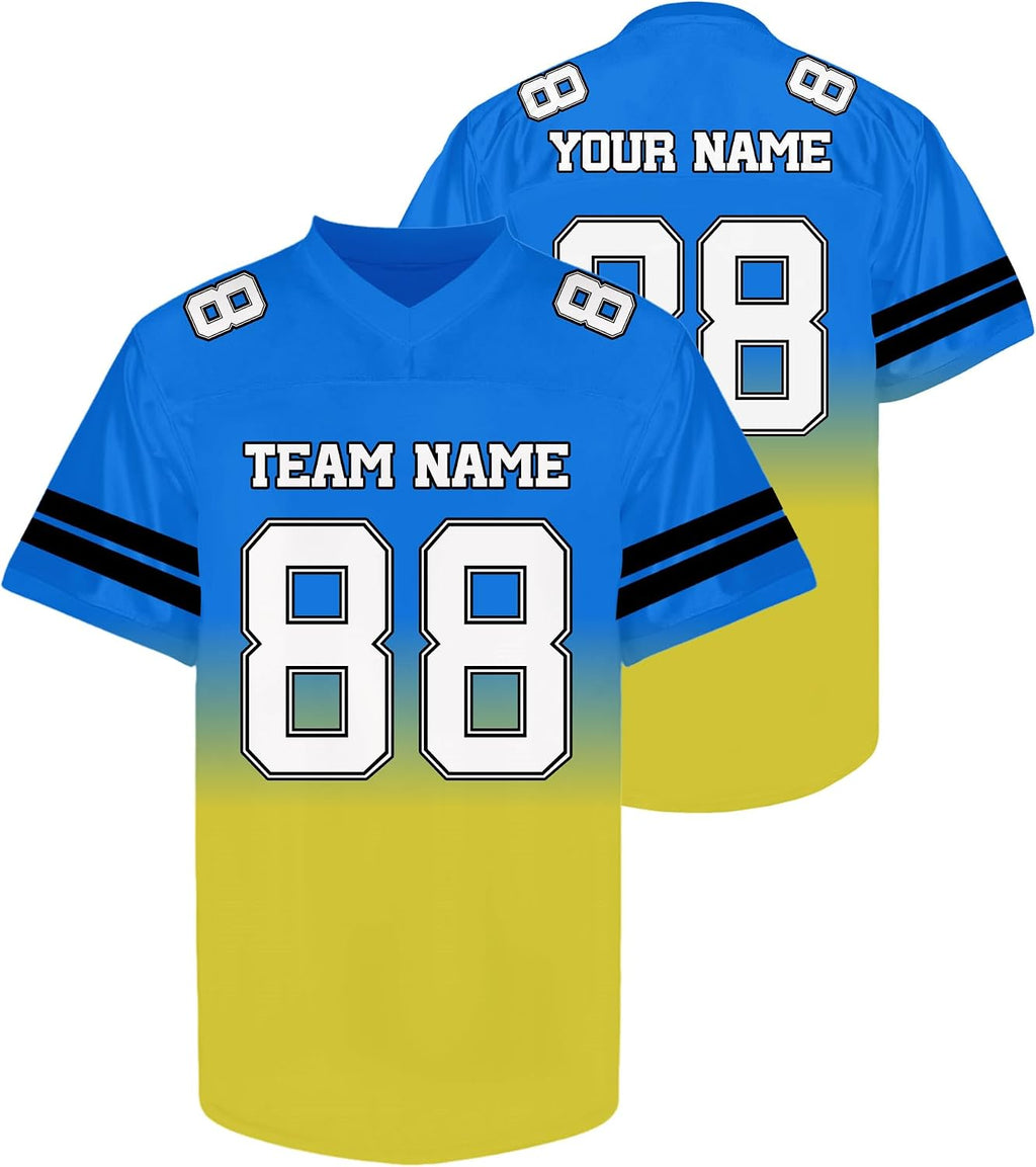 Custom Blue and Yellow Gradient Football Jersey Personalized Name and Number Team Uniform