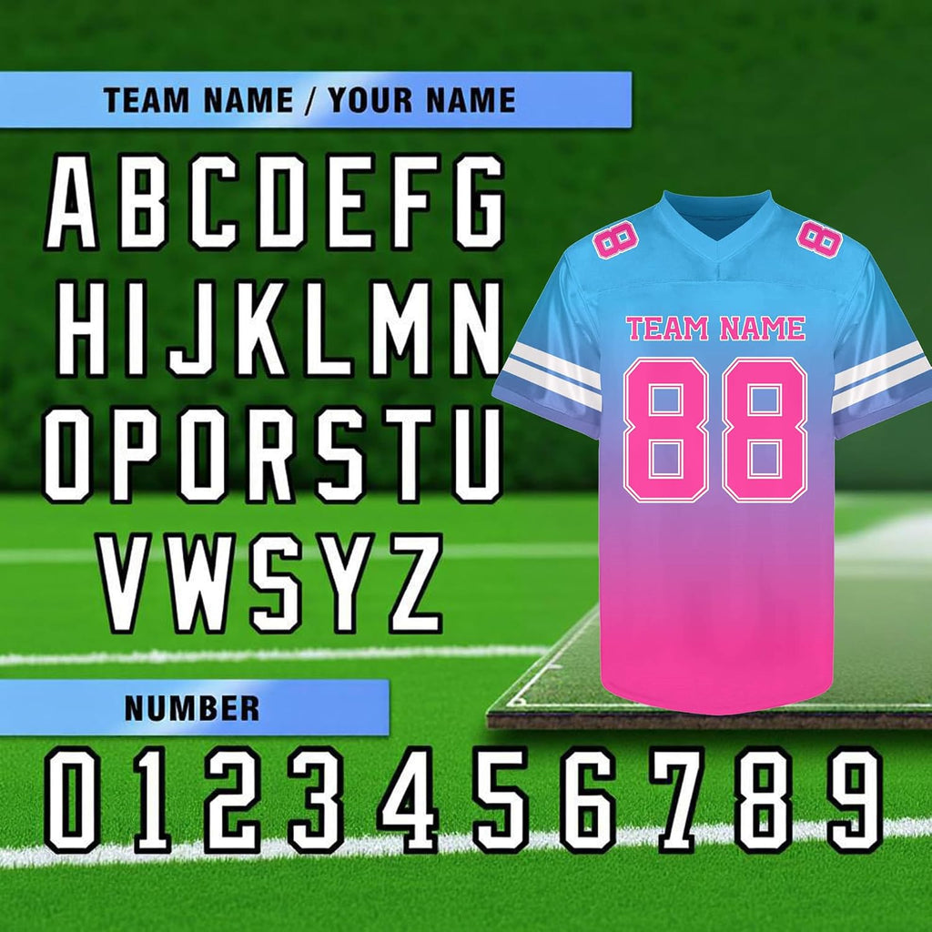Custom Blue Pink Gradient Football Jersey Personalized Name and Number Team Uniform
