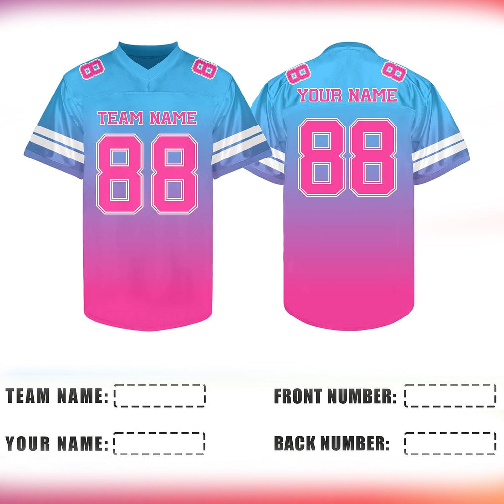 Custom Blue Pink Gradient Football Jersey Personalized Name and Number Team Uniform