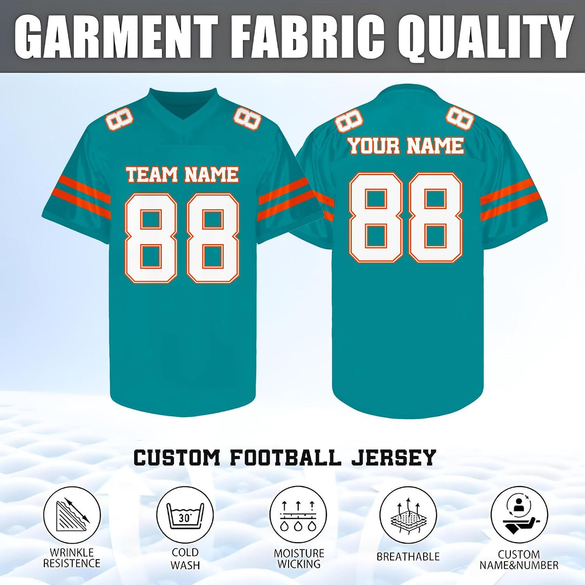 Custom Teal and Orange Football Jersey