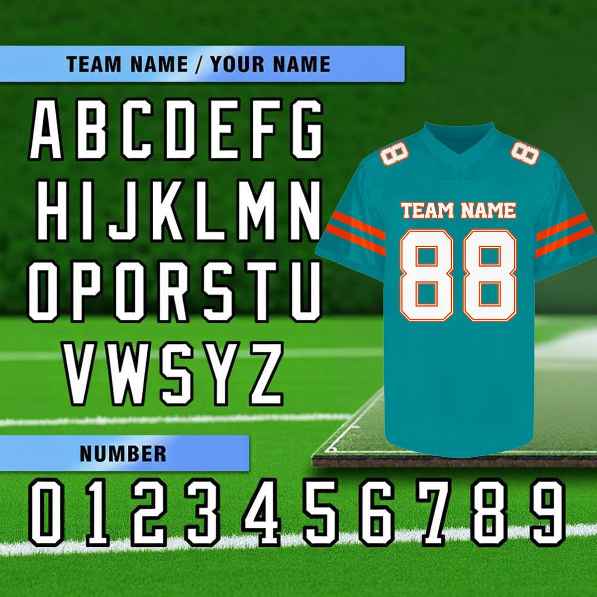 Custom Teal and Orange Football Jersey