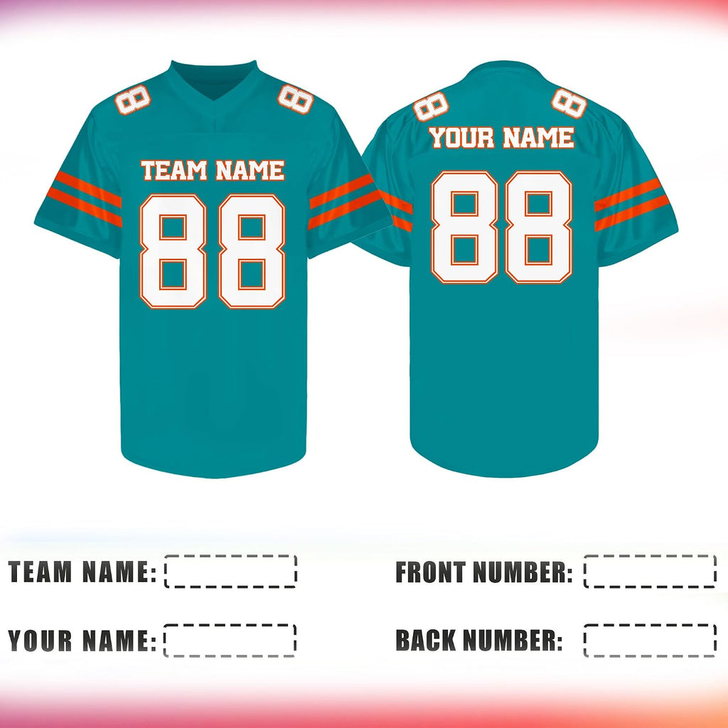 Custom Teal and Orange Football Jersey