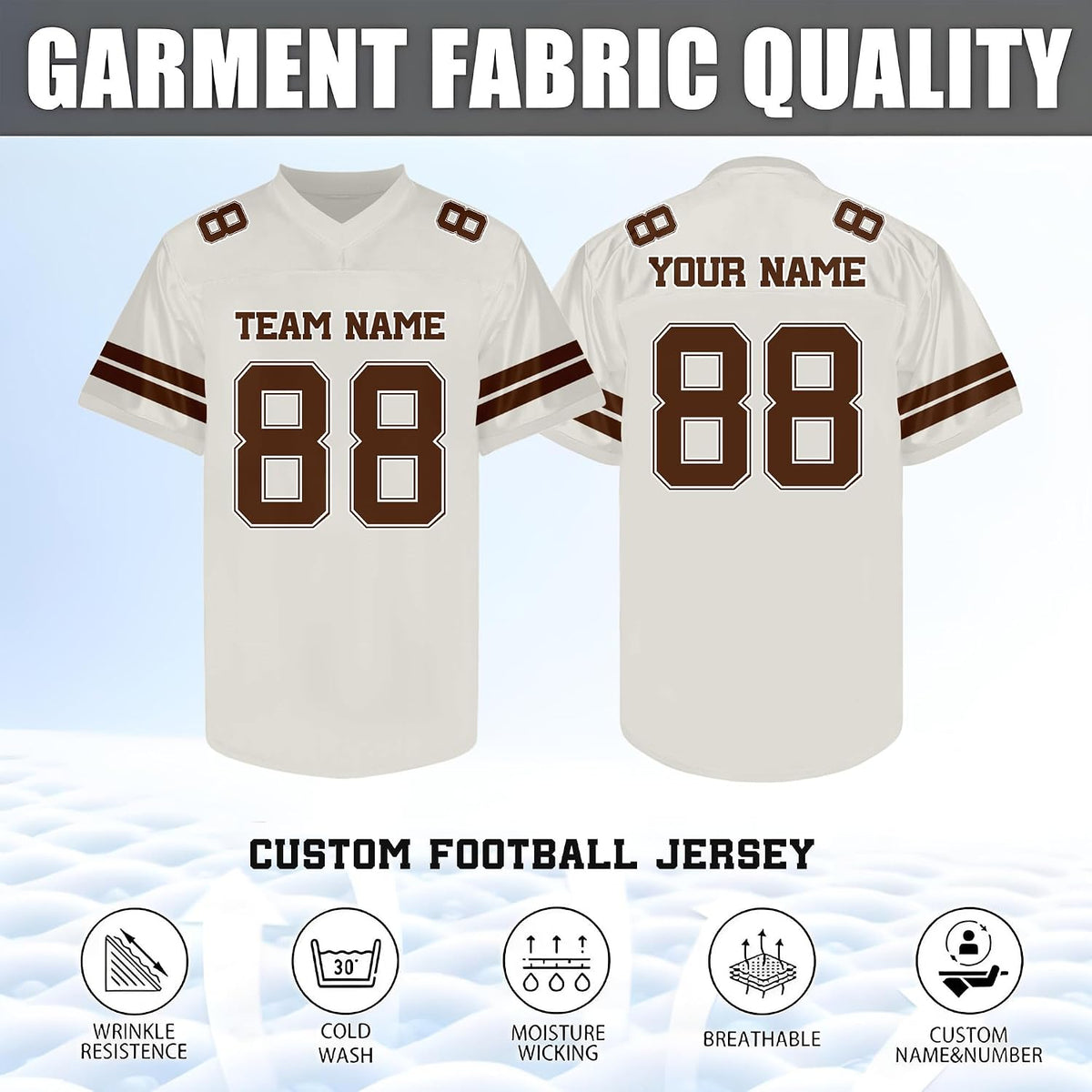 Custom Cream and Brown Football Jersey Personalized Name and Number Team Uniform