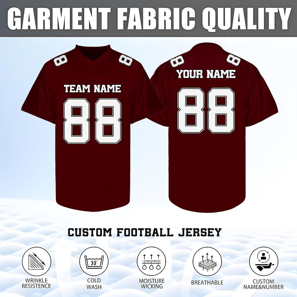 Custom Maroon Football Jersey with White Numbers and Lettering