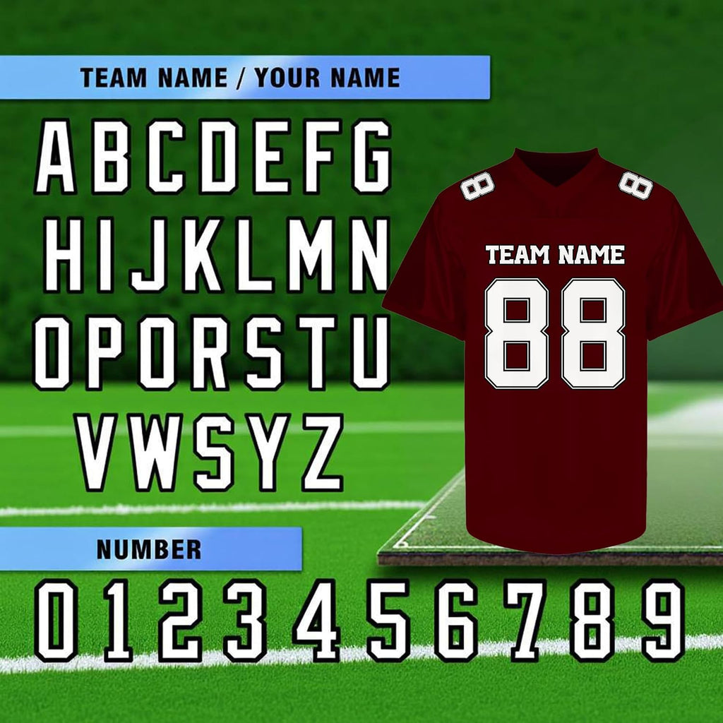 Custom Maroon Football Jersey with White Numbers and Lettering