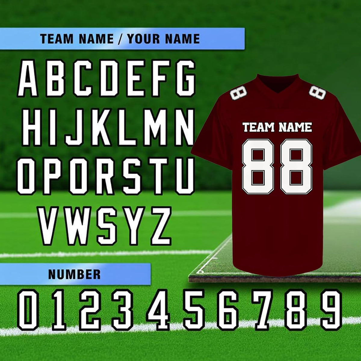 Custom Maroon Football Jersey with White Numbers and Lettering