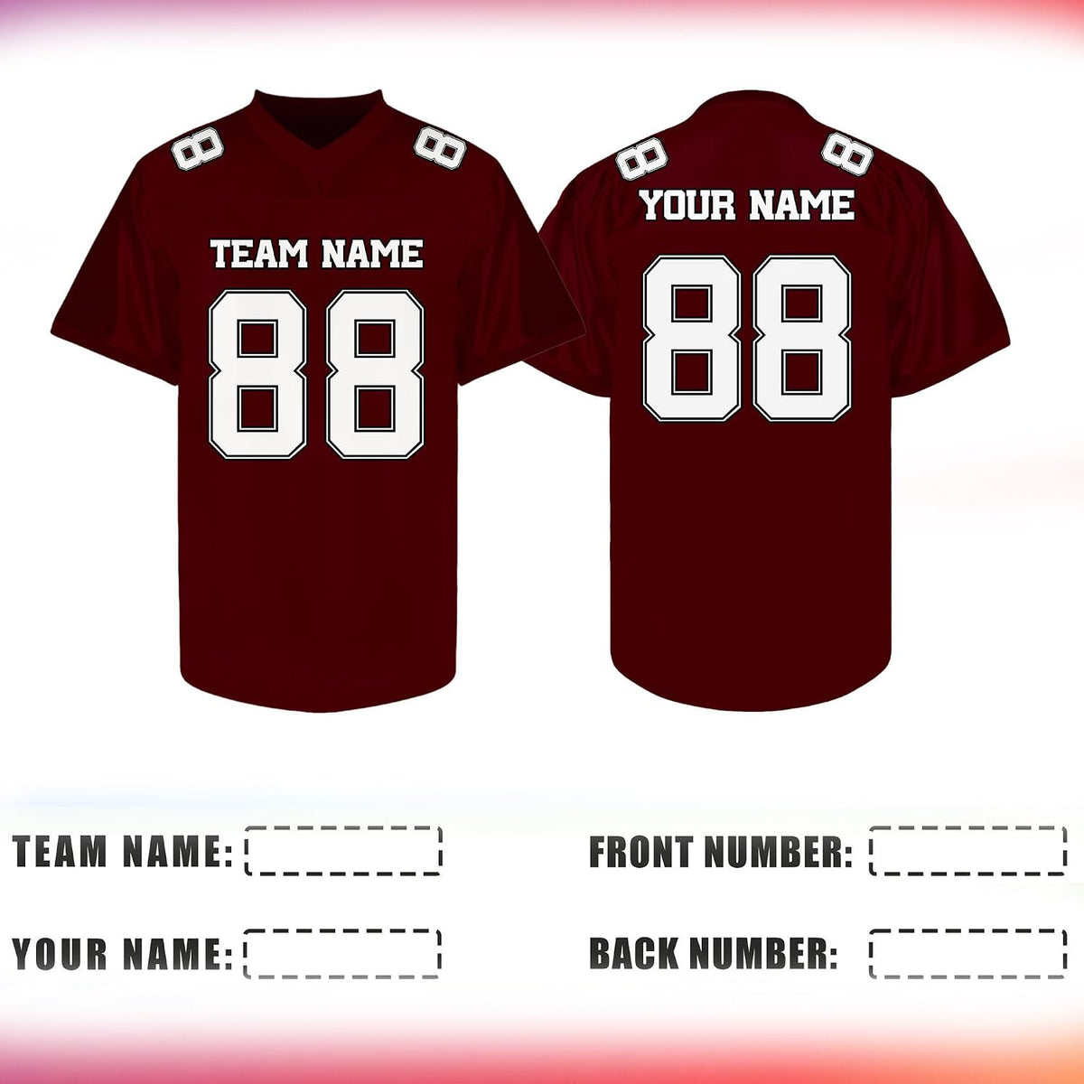 Custom Maroon Football Jersey with White Numbers and Lettering
