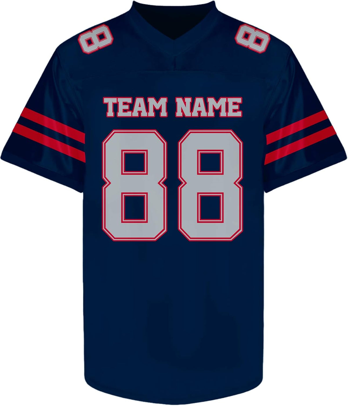 Custom Navy Football Jersey with Red Double Sleeve Stripes