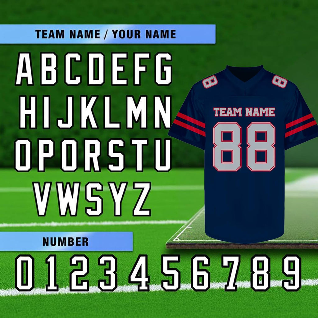 Custom Navy Football Jersey with Red Double Sleeve Stripes