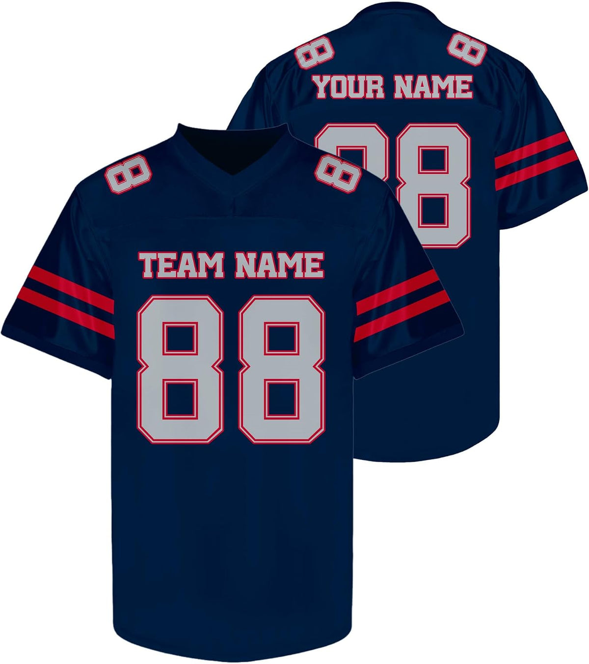 Custom Navy Football Jersey with Red Double Sleeve Stripes