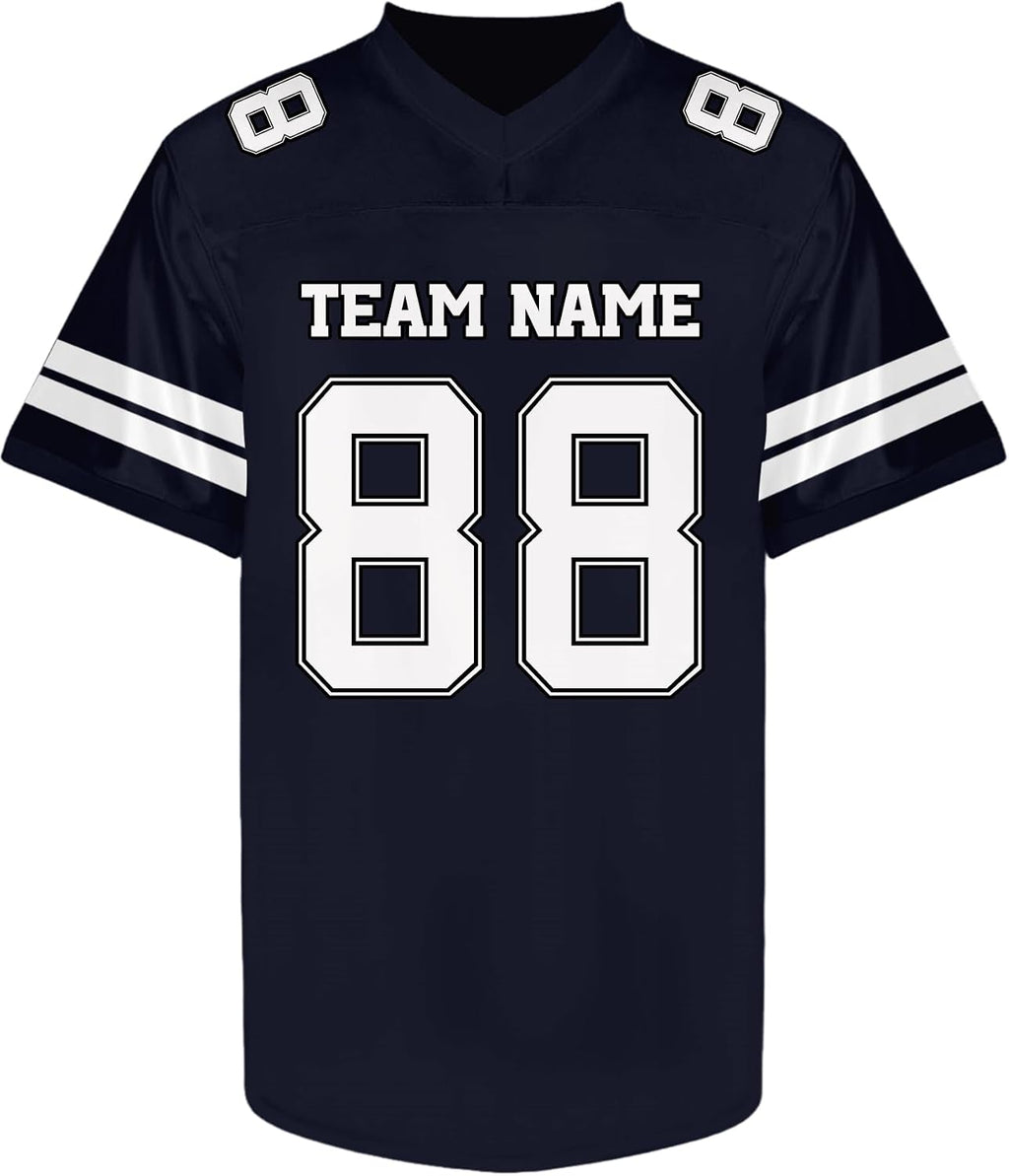 Custom Navy Football Jersey with White Double Sleeve Stripes