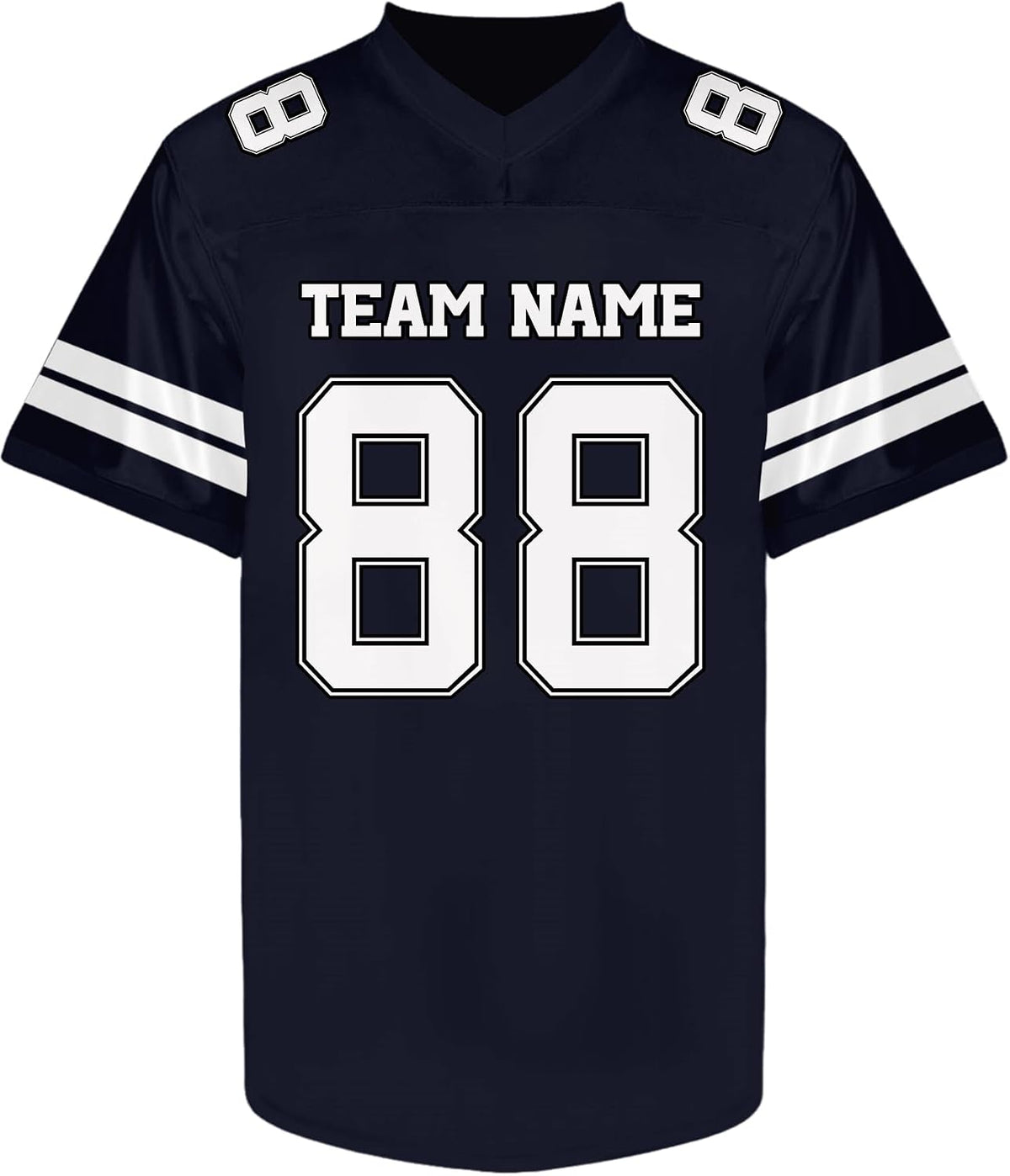 Custom Navy Football Jersey with White Double Sleeve Stripes