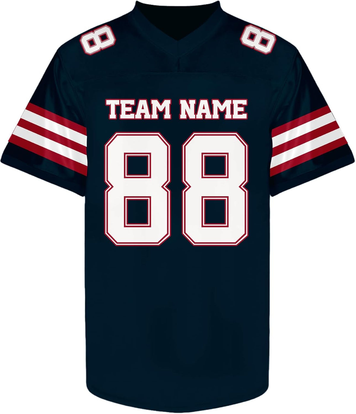 Custom Navy Blue and White Football Jersey with Sleeve Stripes