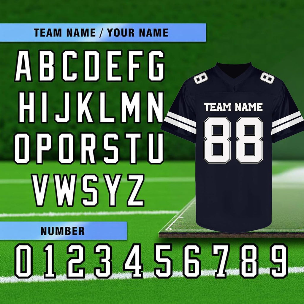 Custom Navy Football Jersey with White Double Sleeve Stripes