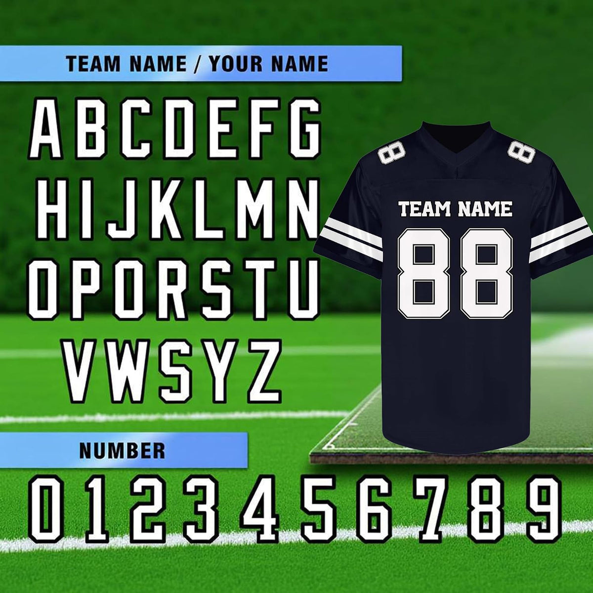 Custom Navy Football Jersey with White Double Sleeve Stripes