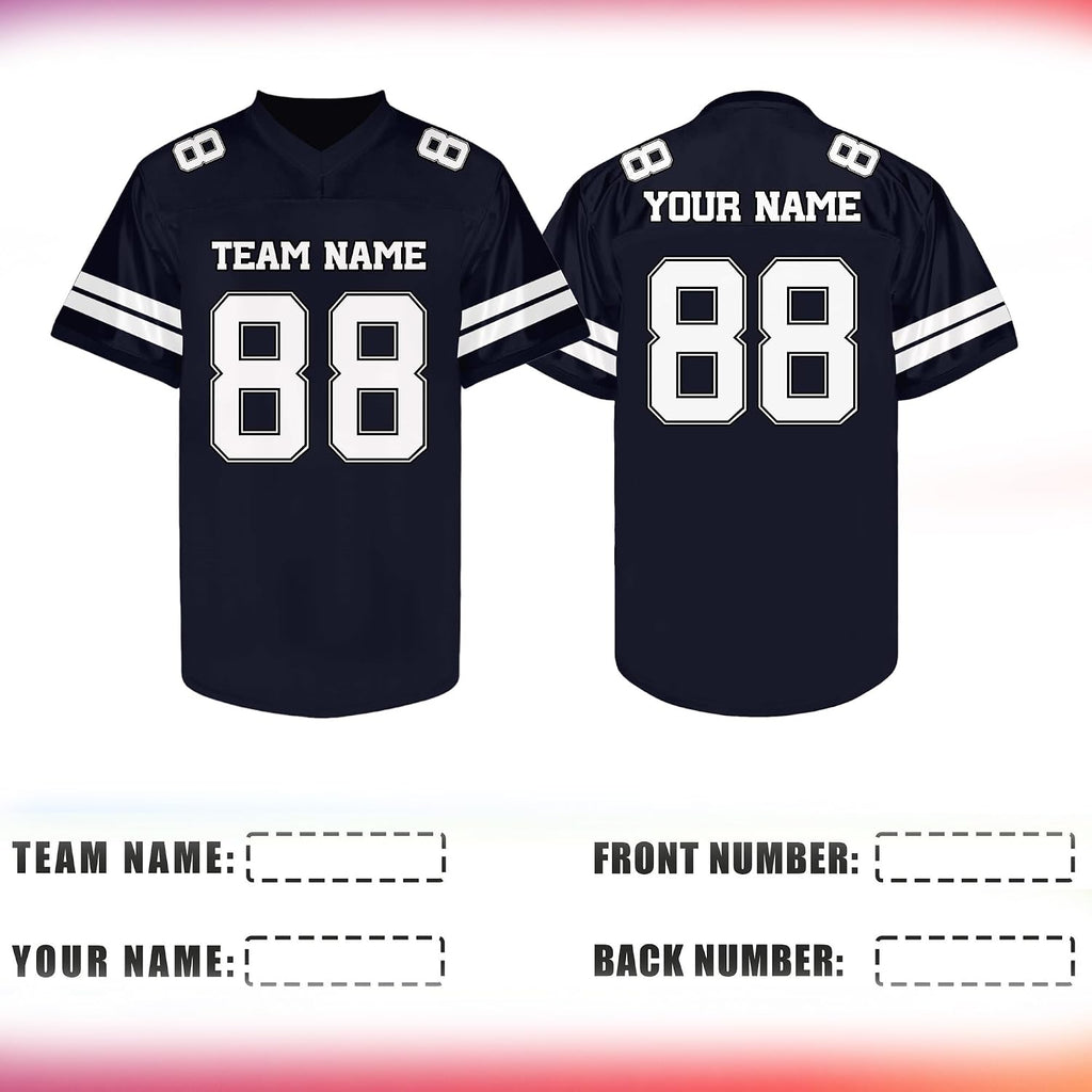 Custom Navy Football Jersey with White Double Sleeve Stripes