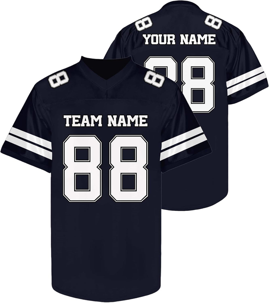 Custom Navy Football Jersey with White Double Sleeve Stripes