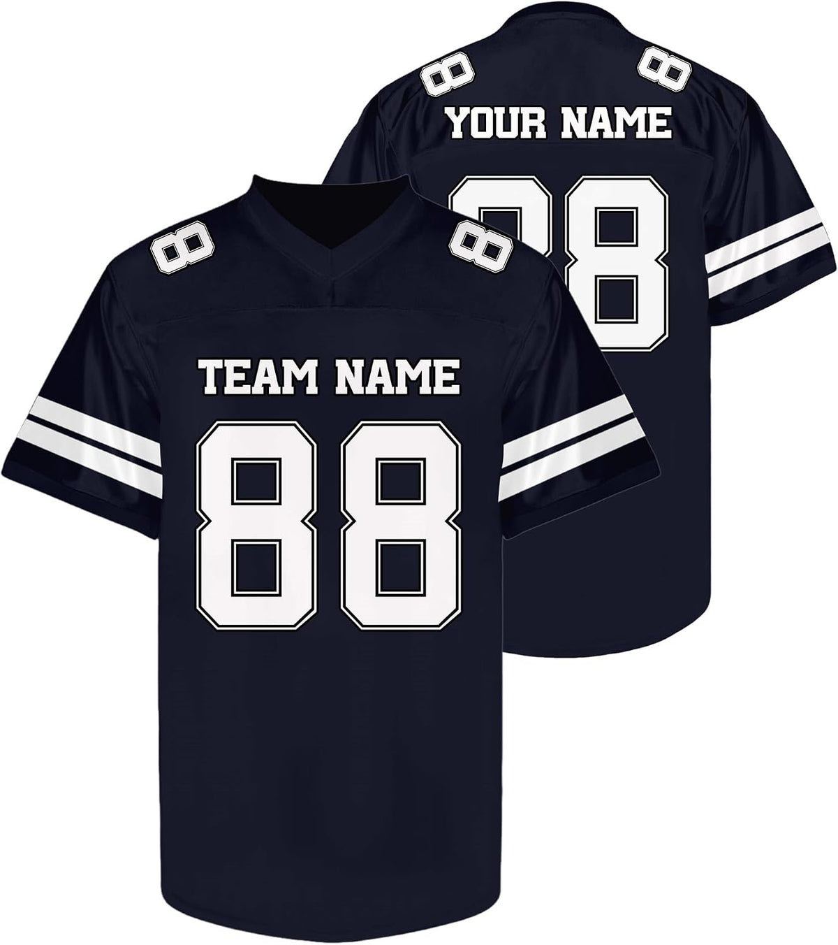 Custom Navy Football Jersey with White Double Sleeve Stripes