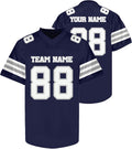 Custom Navy Football Jersey with Silver and White Triple Sleeve Stripes