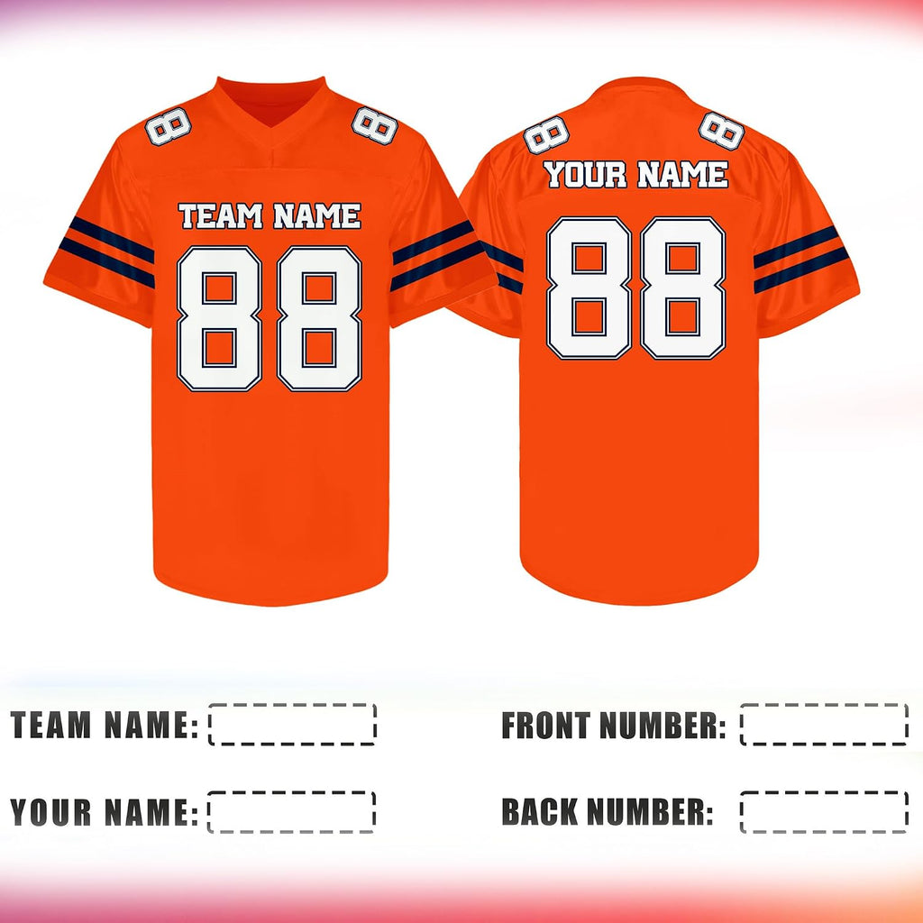 Custom Orange and White Football Jersey with Navy Sleeve Stripes