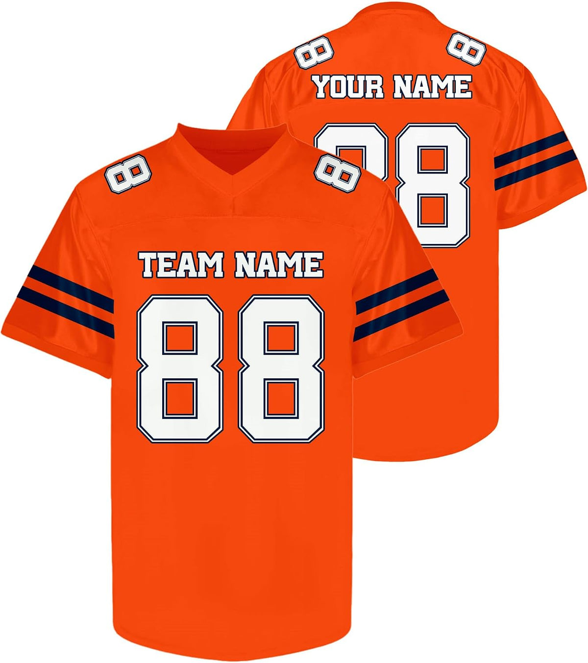 Custom Orange and White Football Jersey with Navy Sleeve Stripes