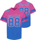 Custom Pink to Blue Gradient Football Jersey with Blue Sleeve Stripes