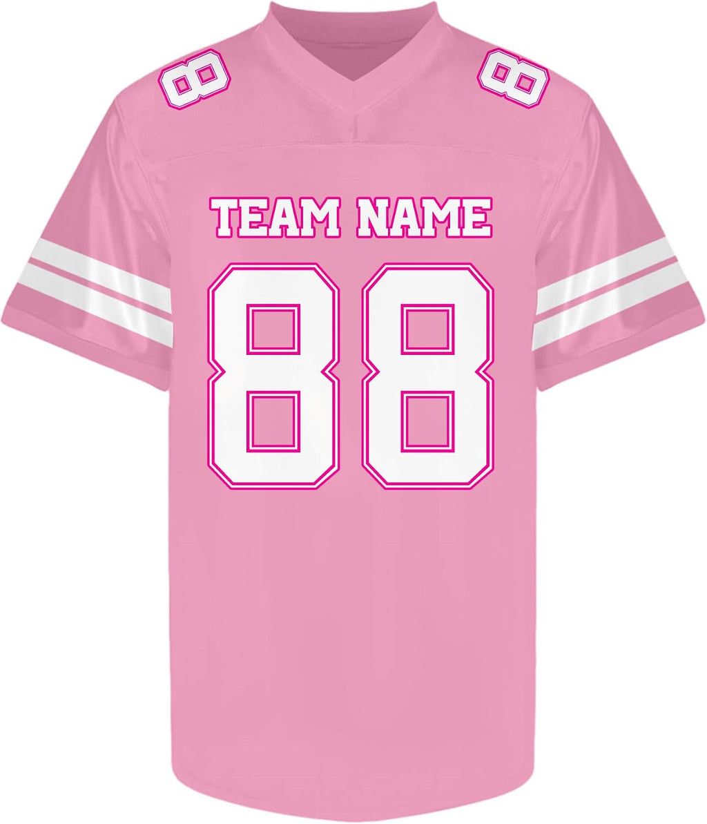 Custom Pink and White Football Jersey with Name, Number and Team Name