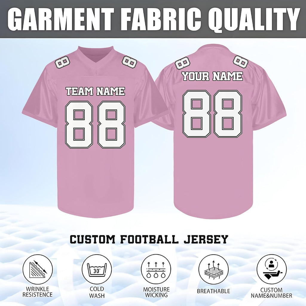 Custom Light Pink Football Jersey with White Numbers and Lettering