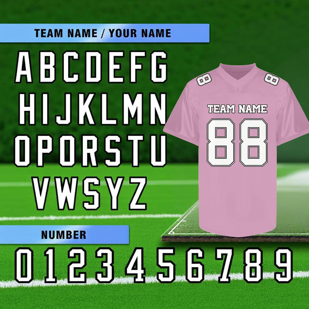 Custom Light Pink Football Jersey with White Numbers and Lettering