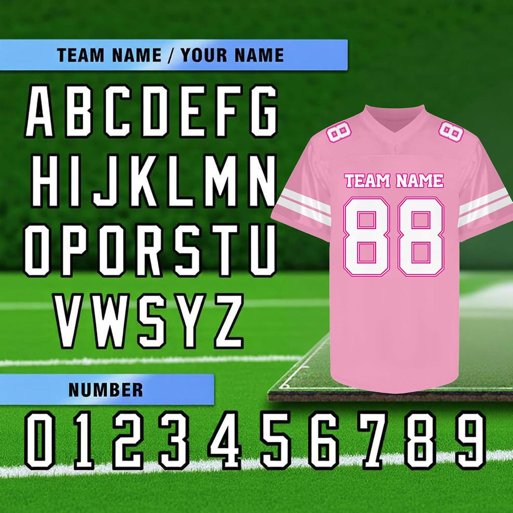 Custom Pink and White Football Jersey with Name, Number and Team Name