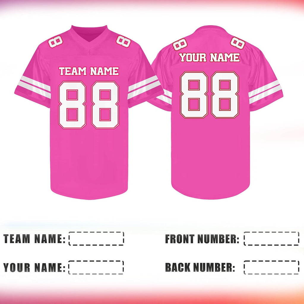 Custom Hot Pink Football Jersey Personalized Name and Number Team Uniform