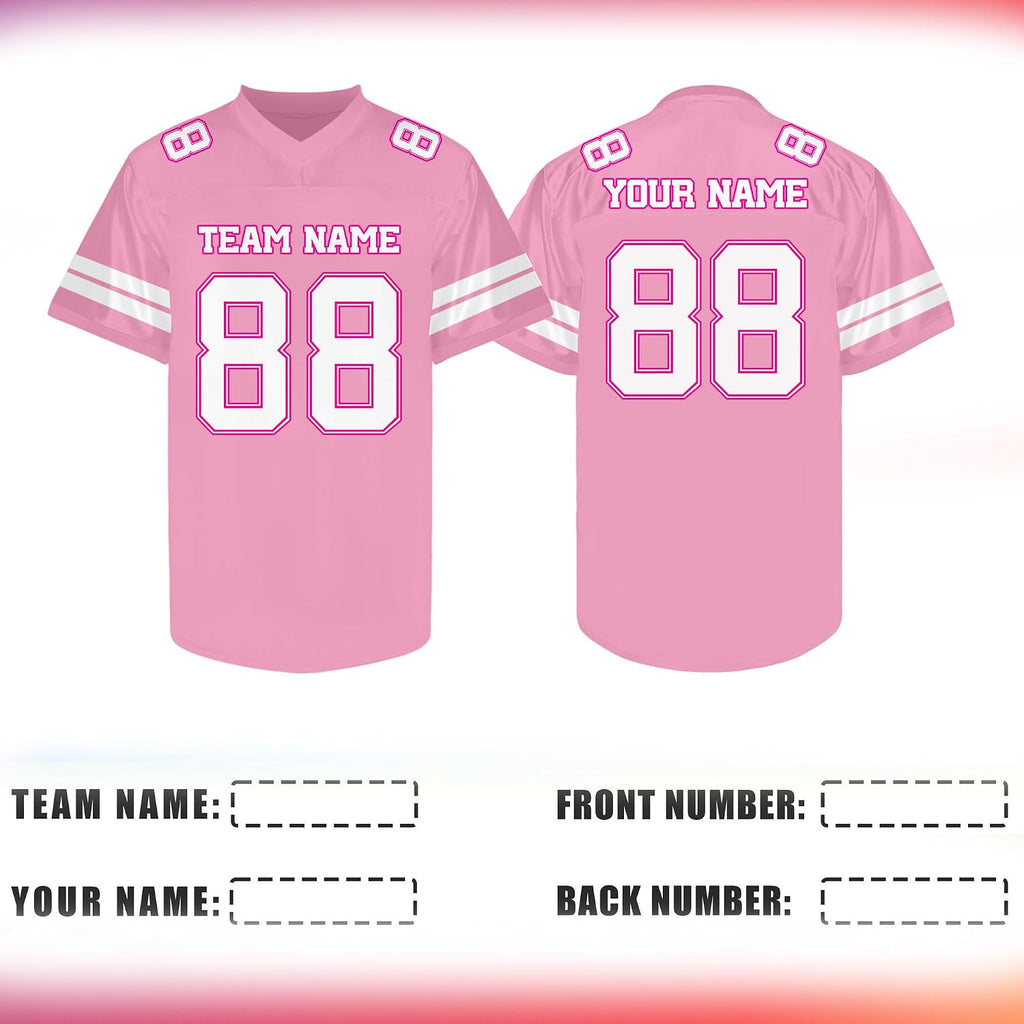 Custom Pink and White Football Jersey with Name, Number and Team Name