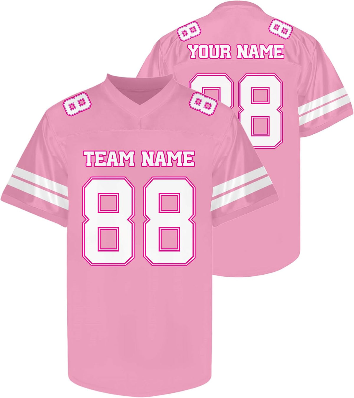 Custom Pink and White Football Jersey with Name, Number and Team Name