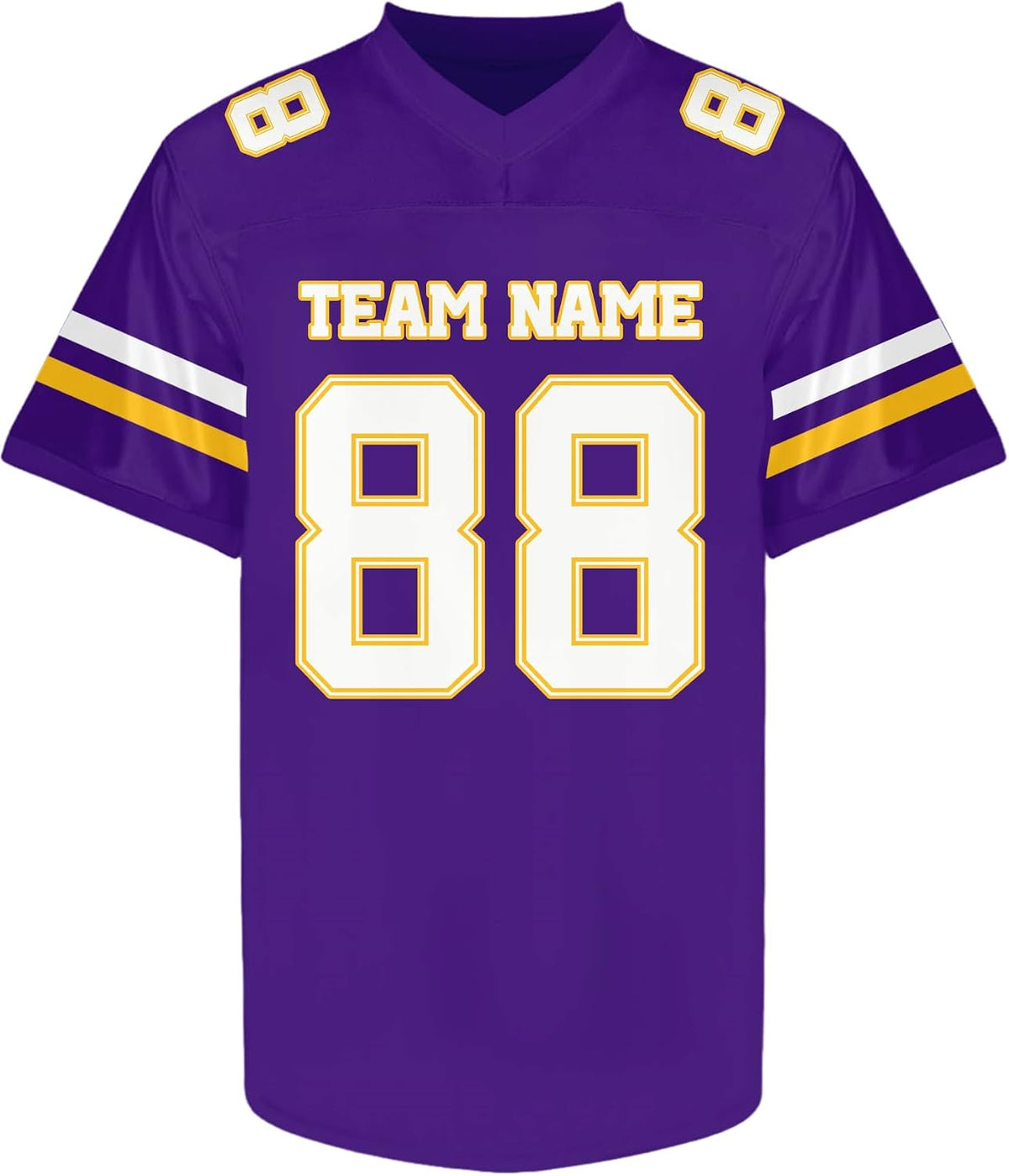 Custom Purple Football Jersey with White and Gold Double Sleeve Stripes