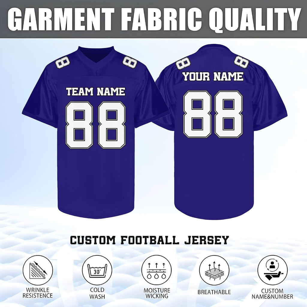 Custom Purple Football Jersey with White Numbers and Lettering
