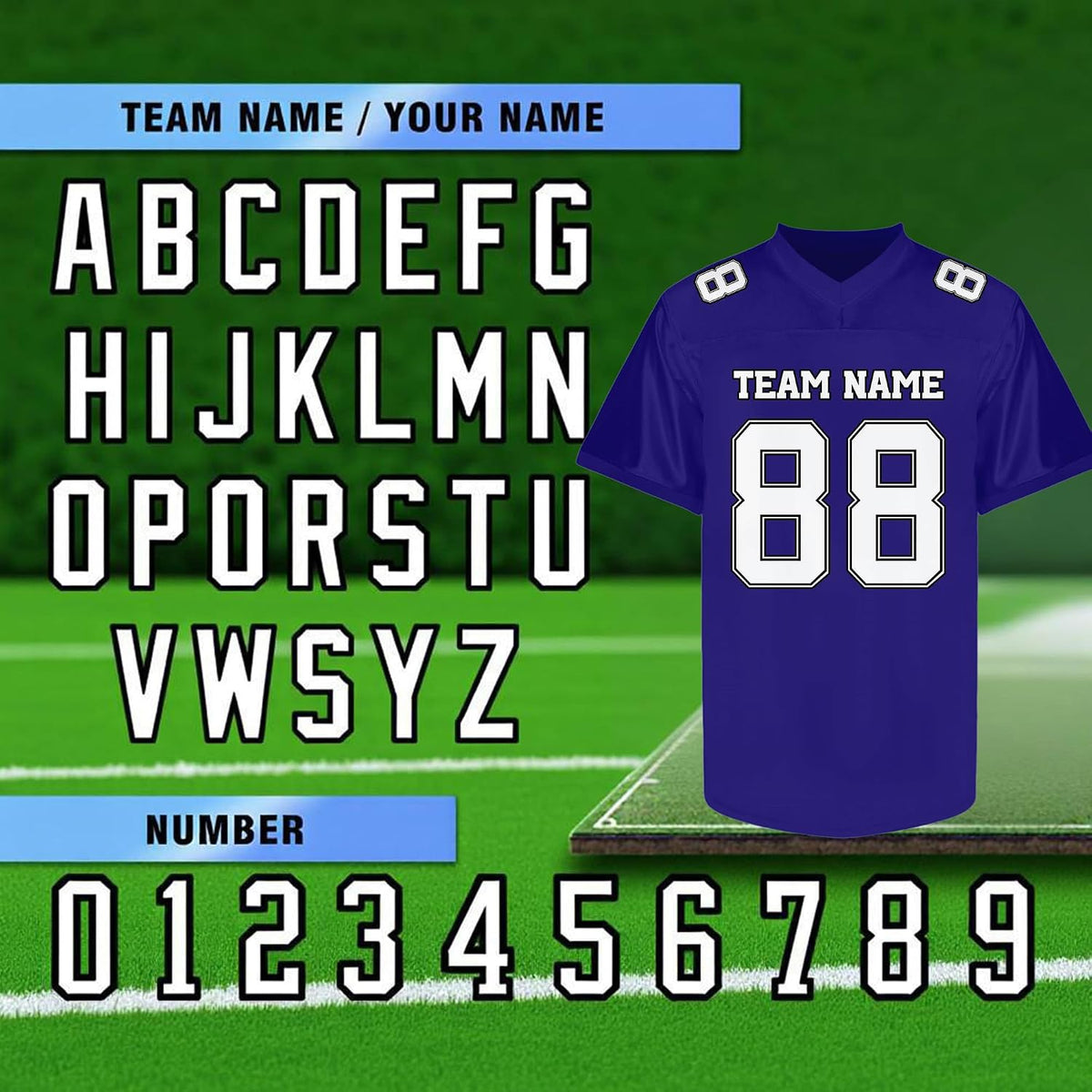 Custom Purple Football Jersey with White Numbers and Lettering