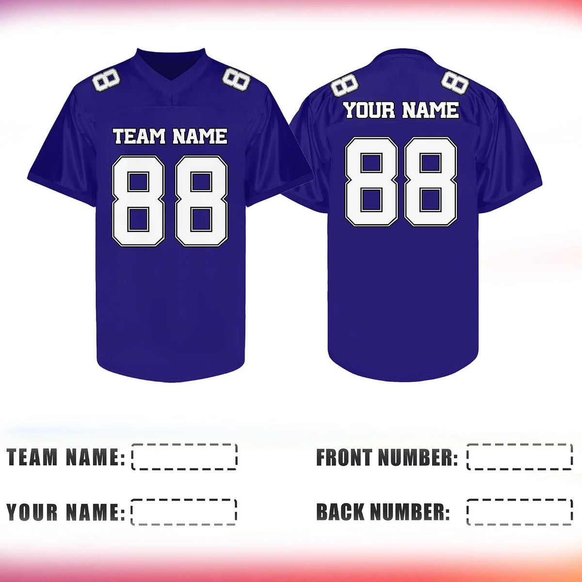 Custom Purple Football Jersey with White Numbers and Lettering