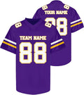 Custom Purple Football Jersey with White and Gold Double Sleeve Stripes
