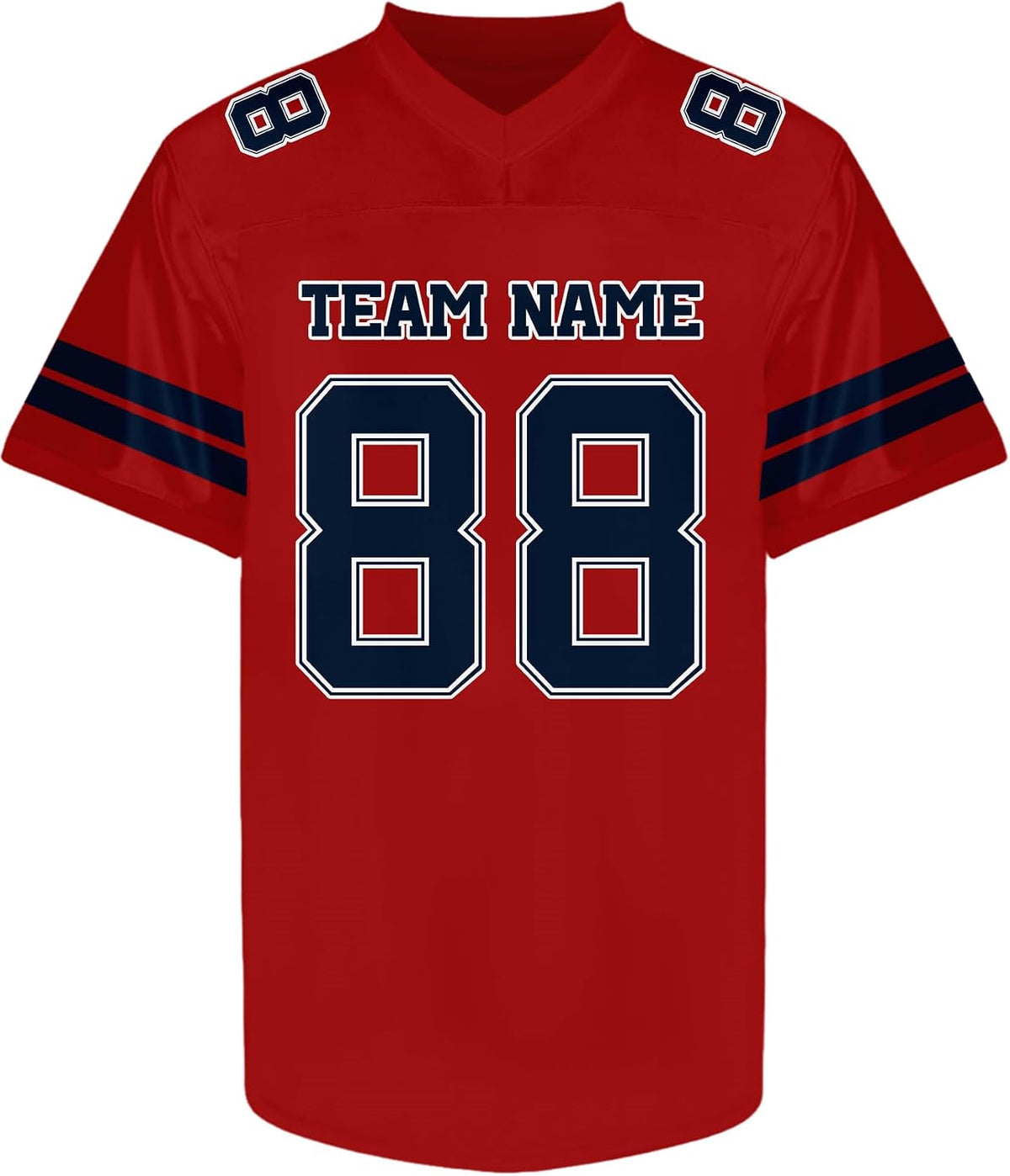 Custom Red Football Jersey with Navy Double Sleeve Stripes