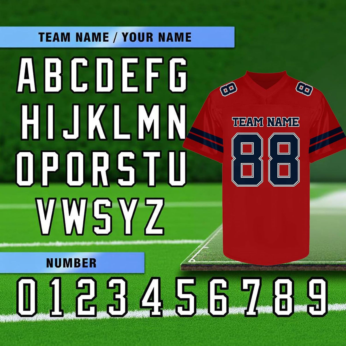 Custom Red Football Jersey with Navy Double Sleeve Stripes