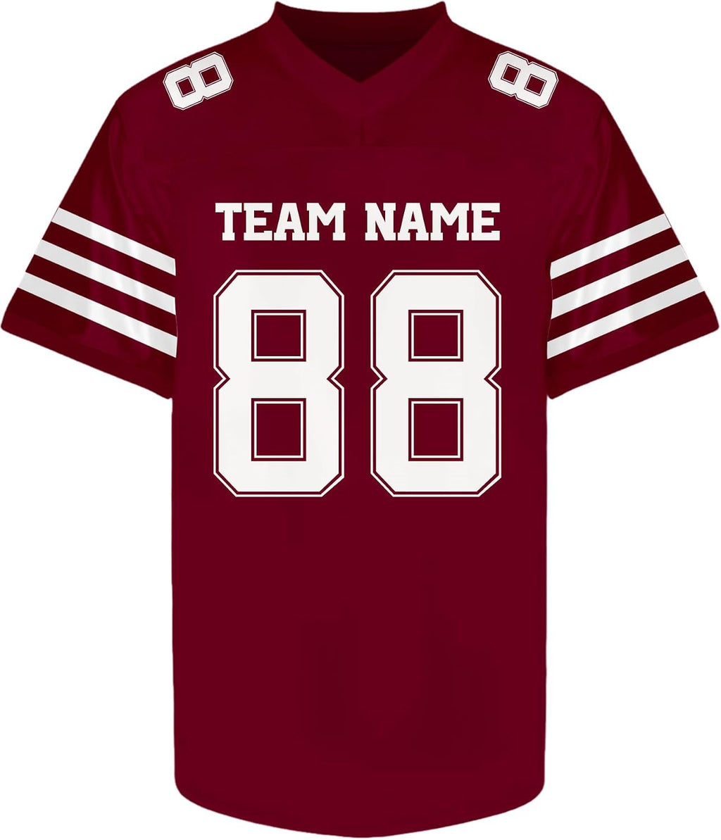 Custom Maroon and White Football Jersey with Name and Number