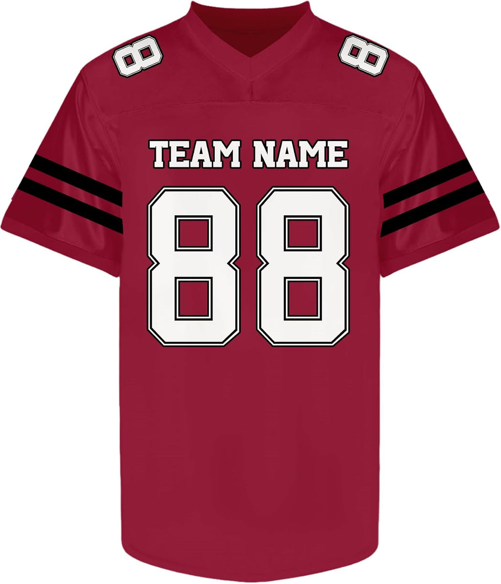 Custom Red Football Jersey with White Double Sleeve Stripes