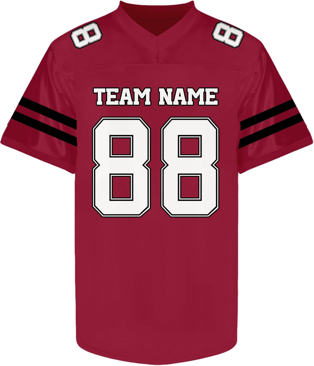 Custom Red Football Jersey with White Double Sleeve Stripes