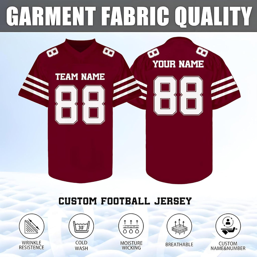 Custom Maroon and White Football Jersey with Name and Number