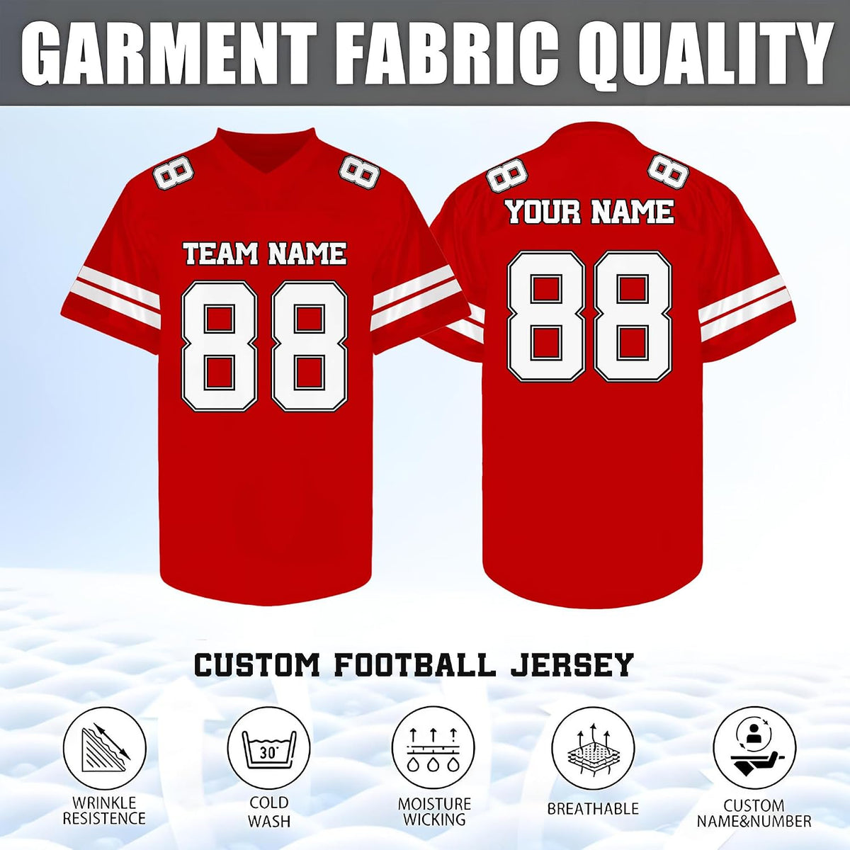 Custom Red Football Jersey with White Striped Sleeves