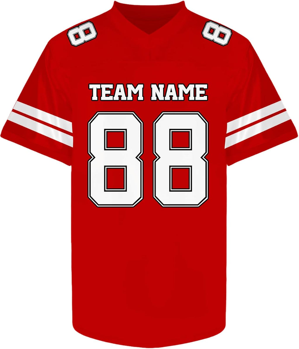 Custom Red Football Jersey with White Striped Sleeves