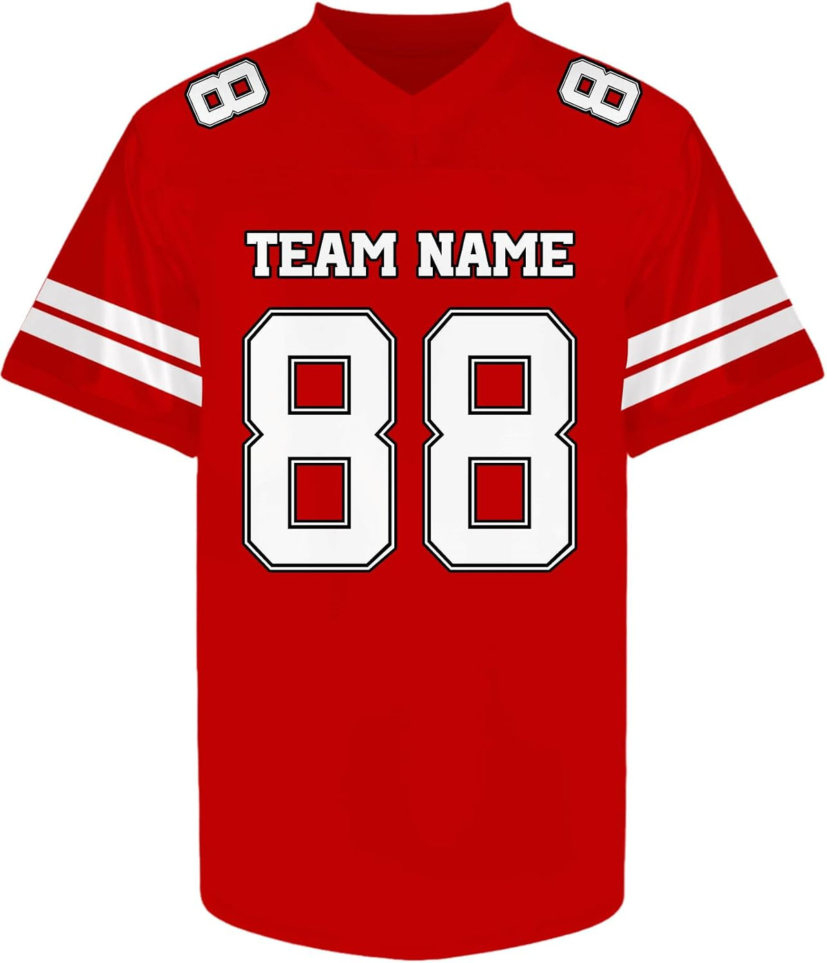 Custom Red Football Jersey with White Striped Sleeves