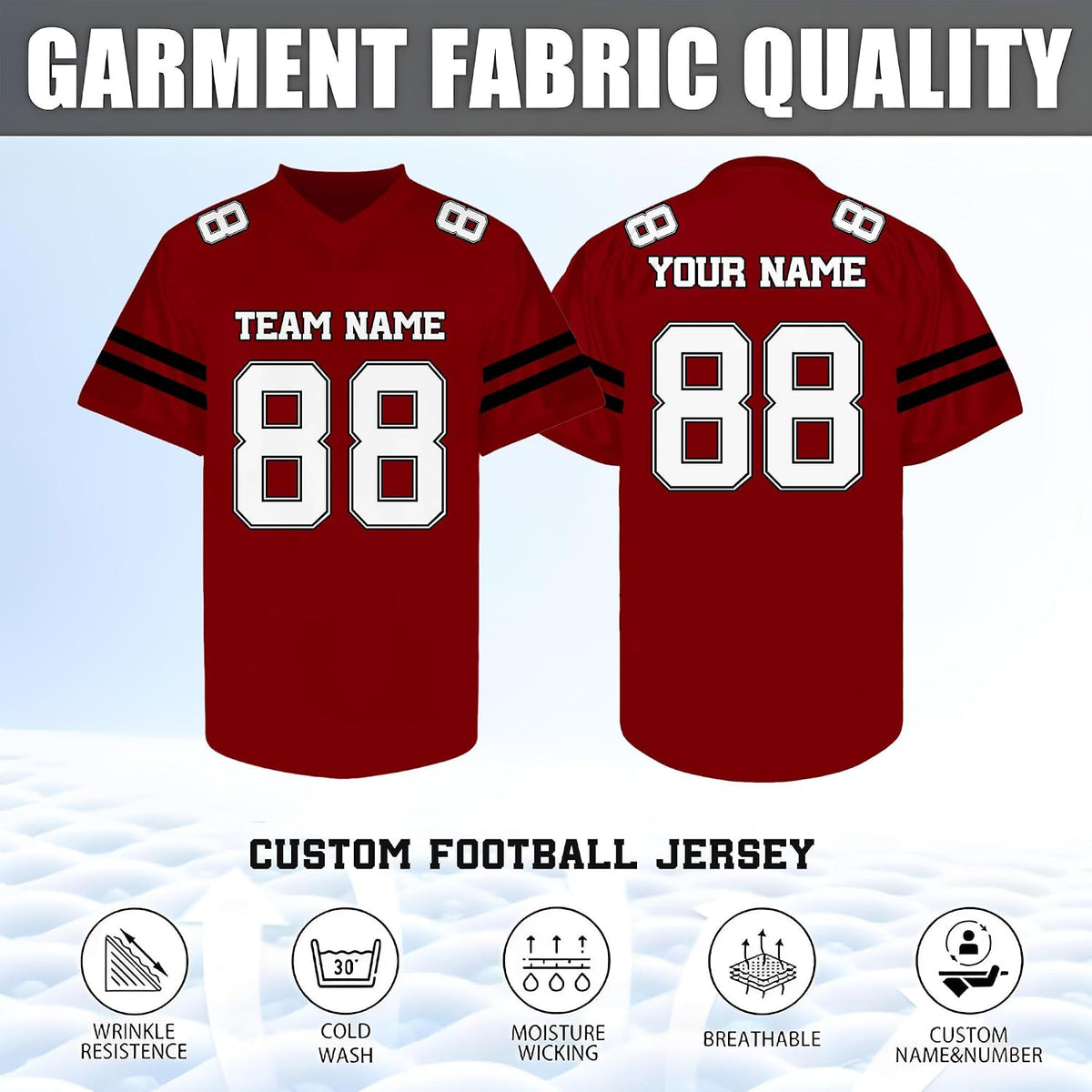 Custom Red and White Football Jersey with Sleeve Stripes